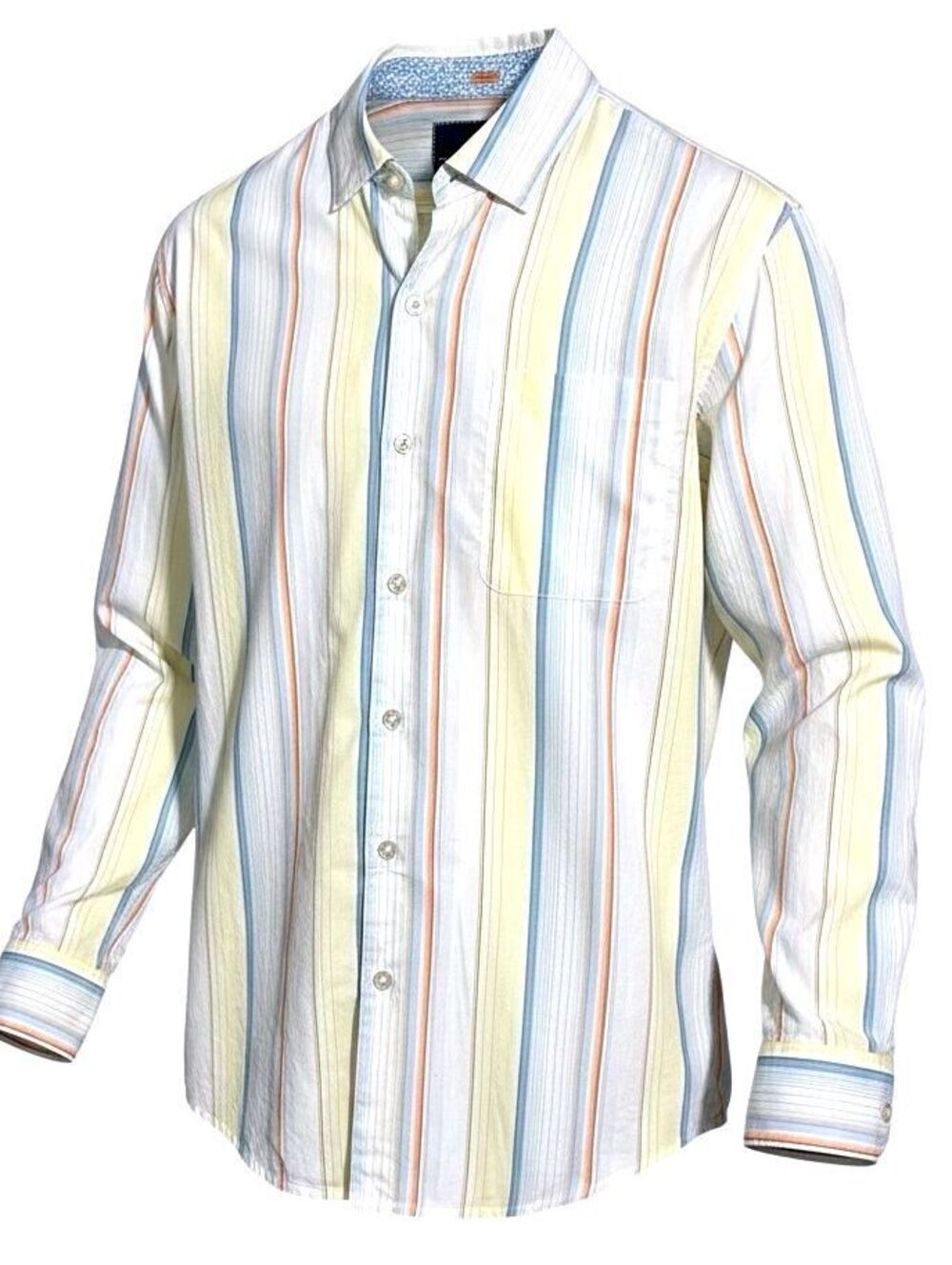TOMMY BAHAMA Mens L Cream Striped 100% Pima Cotton LongSleeve Casual Dress Shirt